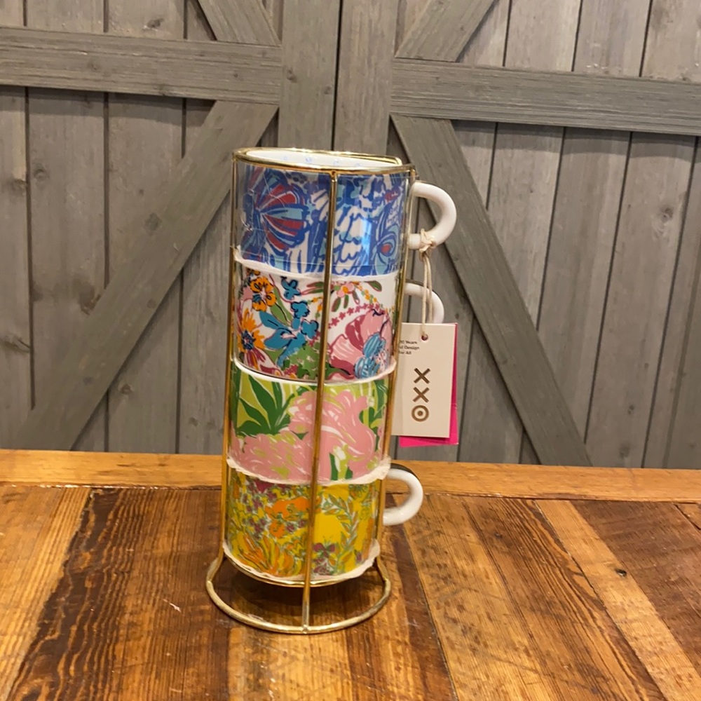 Lilly Pulitzer For Target Porcelain Stacking Mugs Set of 4 New in Package